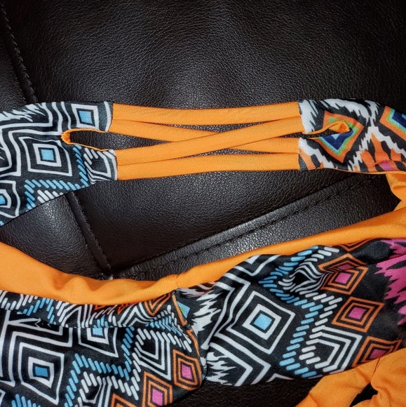 NEW Orange Ombre Geometric Strappy Bikini Swimsuit - Picture 5 of 6